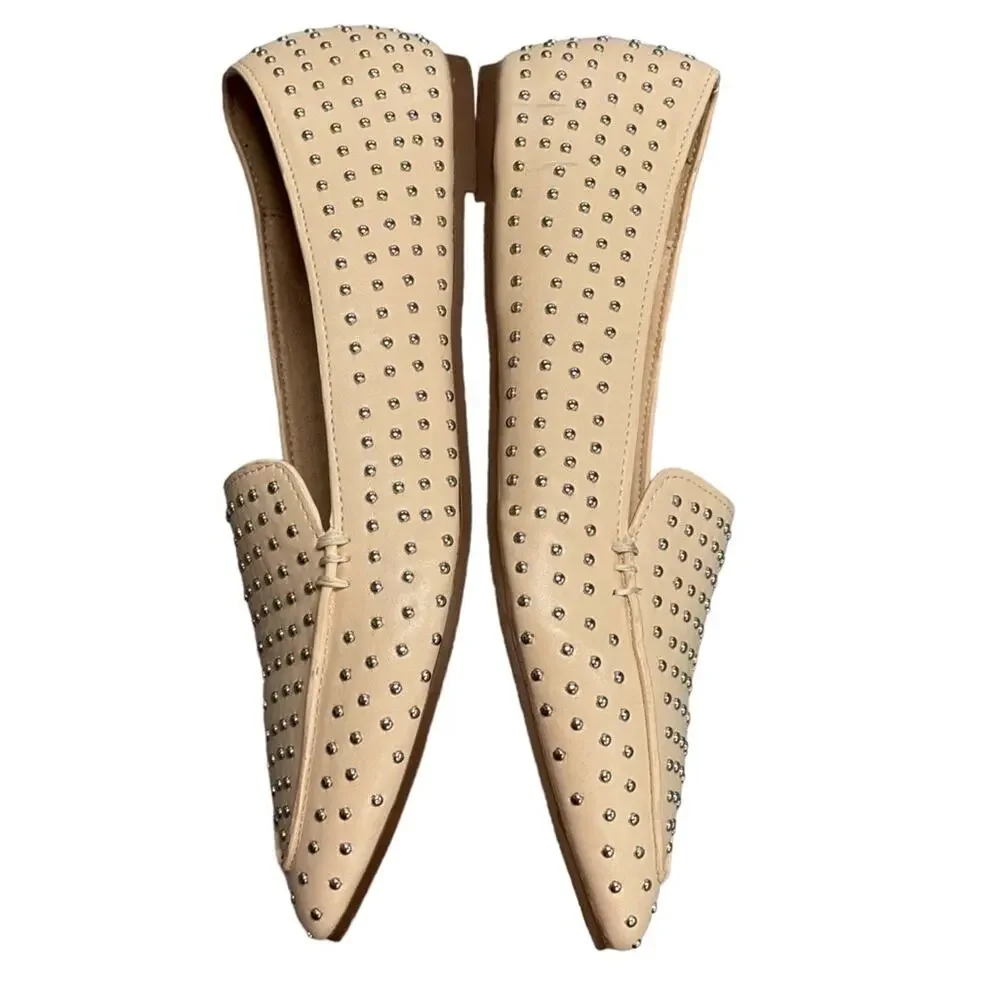 Chase + Chloe Beige Studded Pointed Toe Faux Leather Slip On Flats Size 6 - Picture 9 of 10